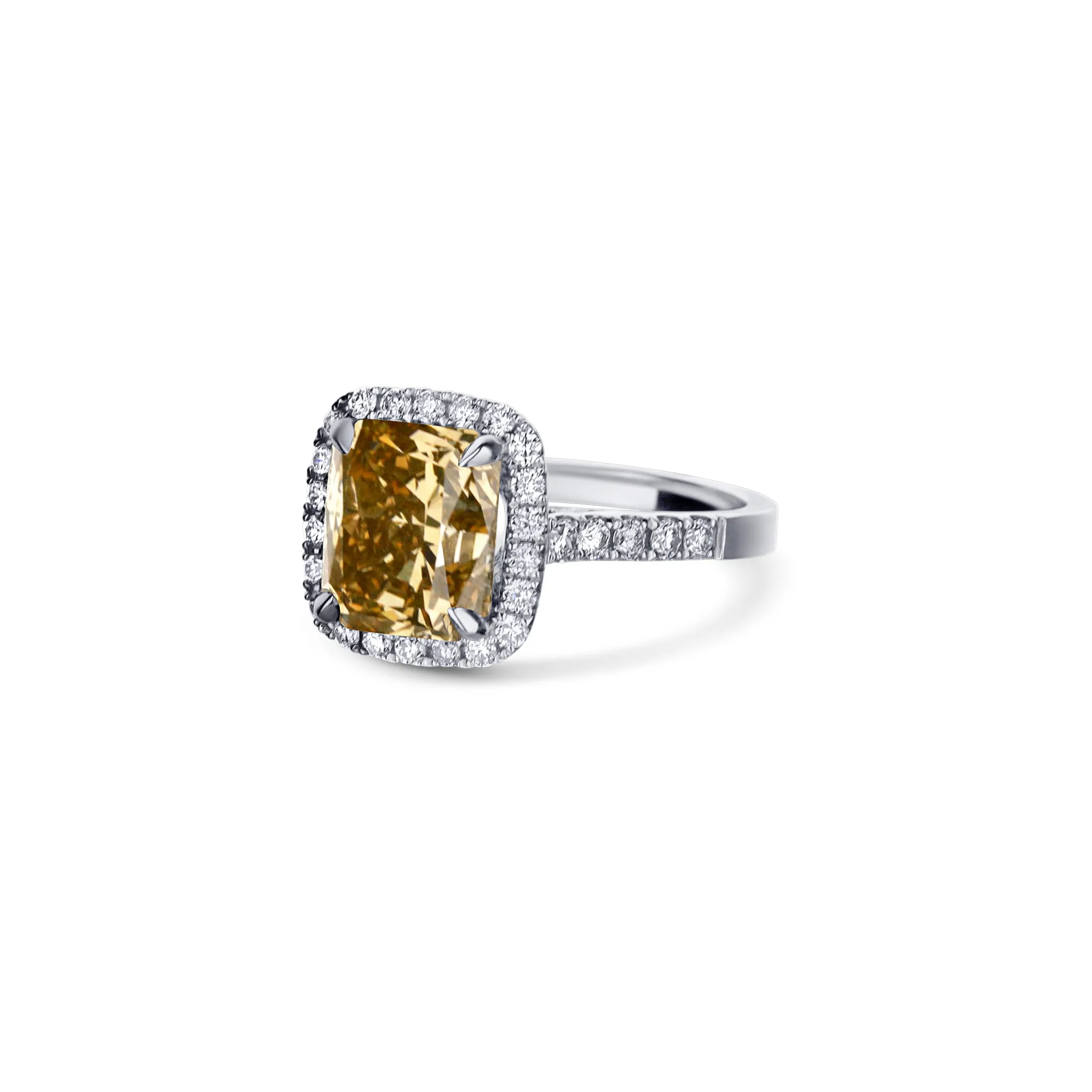 Custom Cushion Fancy Dark Yellow Halo Ring