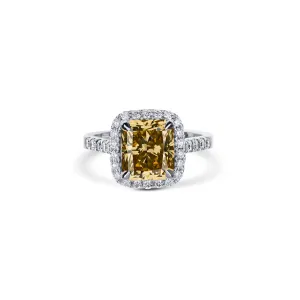 Custom Cushion Fancy Dark Yellow Halo Ring