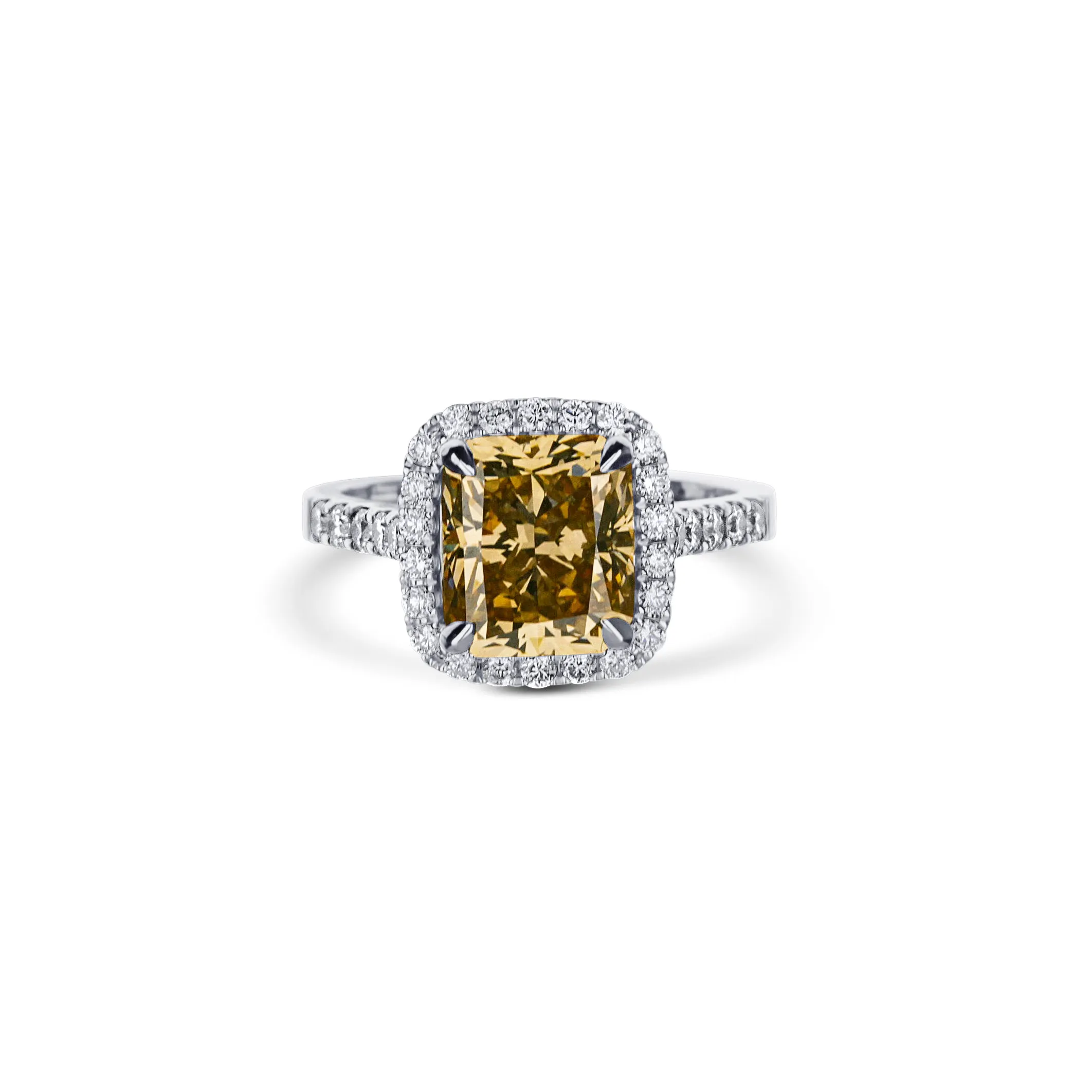 Custom Cushion Fancy Dark Yellow Halo Ring