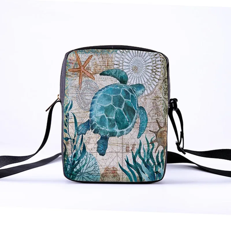 Custom pattern men's and women's diagonal shoulder bag printing cartoon turtle children's Messenger bag casual cool pattern