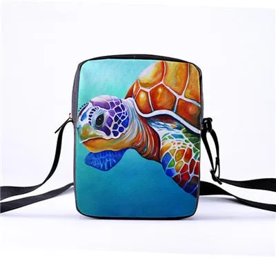 Custom pattern men's and women's diagonal shoulder bag printing cartoon turtle children's Messenger bag casual cool pattern