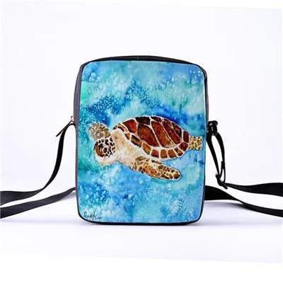 Custom pattern men's and women's diagonal shoulder bag printing cartoon turtle children's Messenger bag casual cool pattern