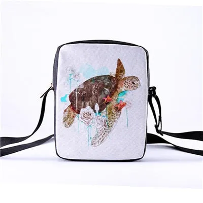 Custom pattern men's and women's diagonal shoulder bag printing cartoon turtle children's Messenger bag casual cool pattern