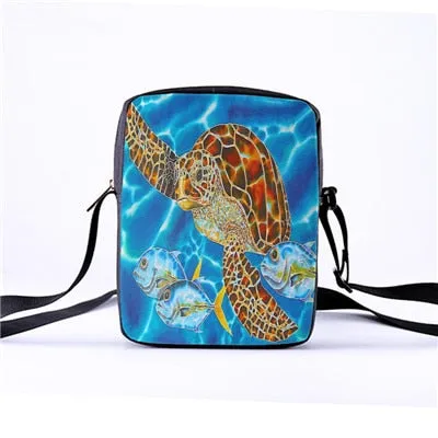 Custom pattern men's and women's diagonal shoulder bag printing cartoon turtle children's Messenger bag casual cool pattern