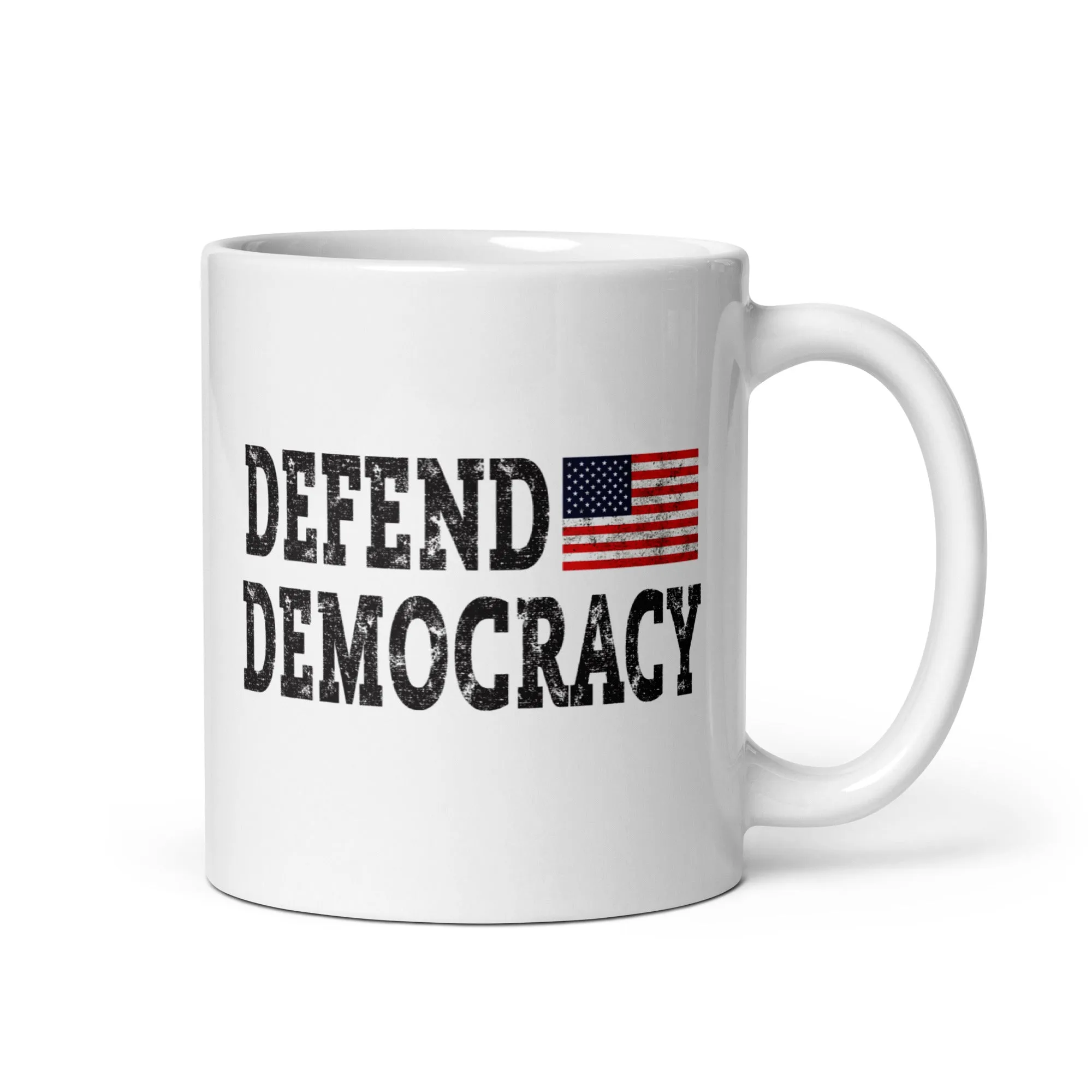 DEFEND DEMOCRACY White Glossy Mug