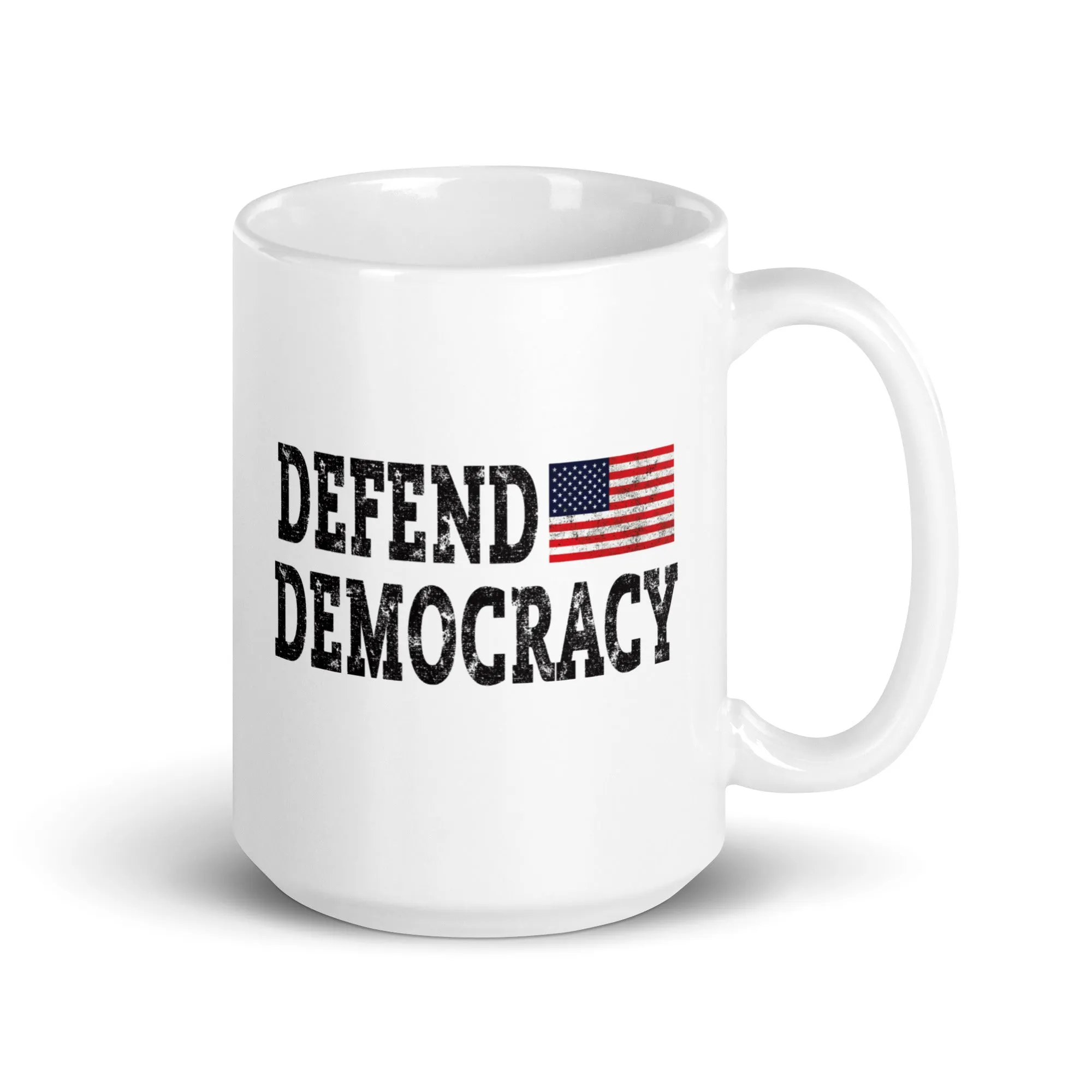 DEFEND DEMOCRACY White Glossy Mug