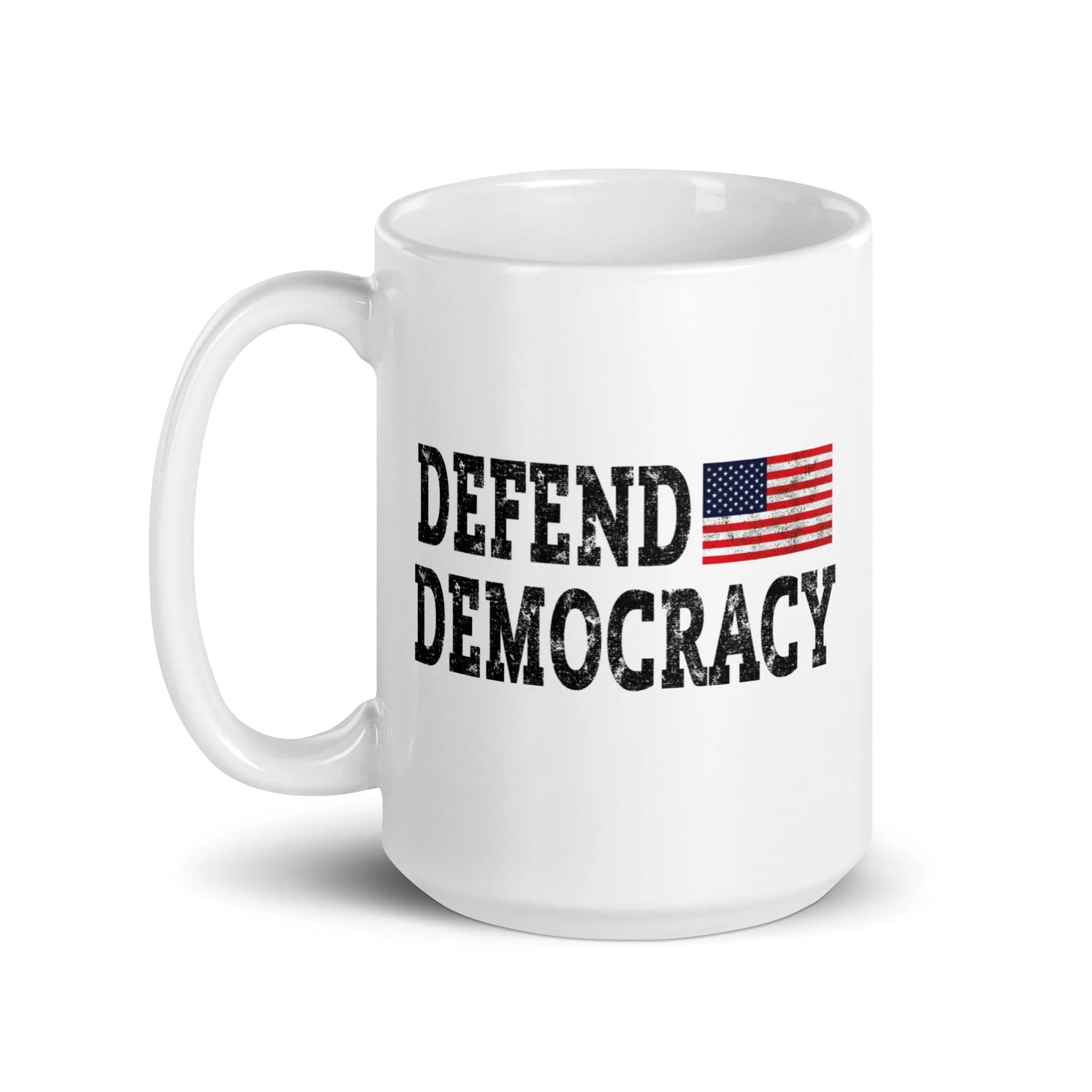 DEFEND DEMOCRACY White Glossy Mug