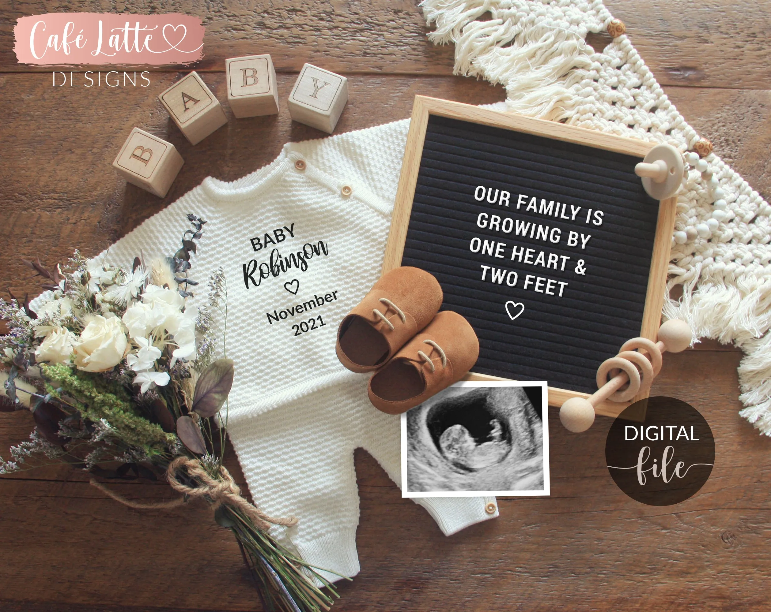Digital Pregnancy Announcement for Social Media, Boho Spring Summer Baby Gender Neutral Reveal, Keeping a Secret, Instagram Facebook Ideas
