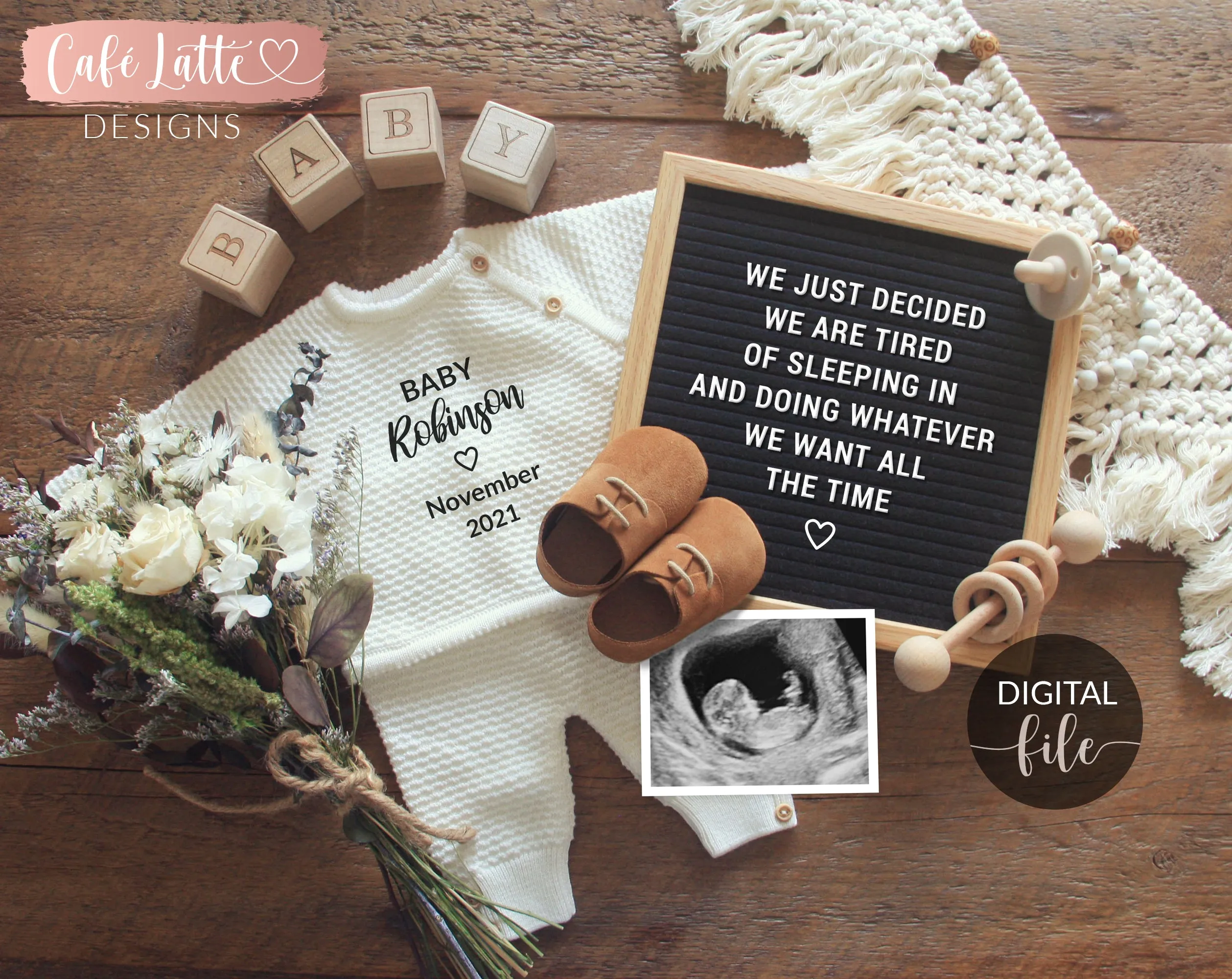 Digital Pregnancy Announcement for Social Media, Boho Spring Summer Baby Gender Neutral Reveal, Keeping a Secret, Instagram Facebook Ideas