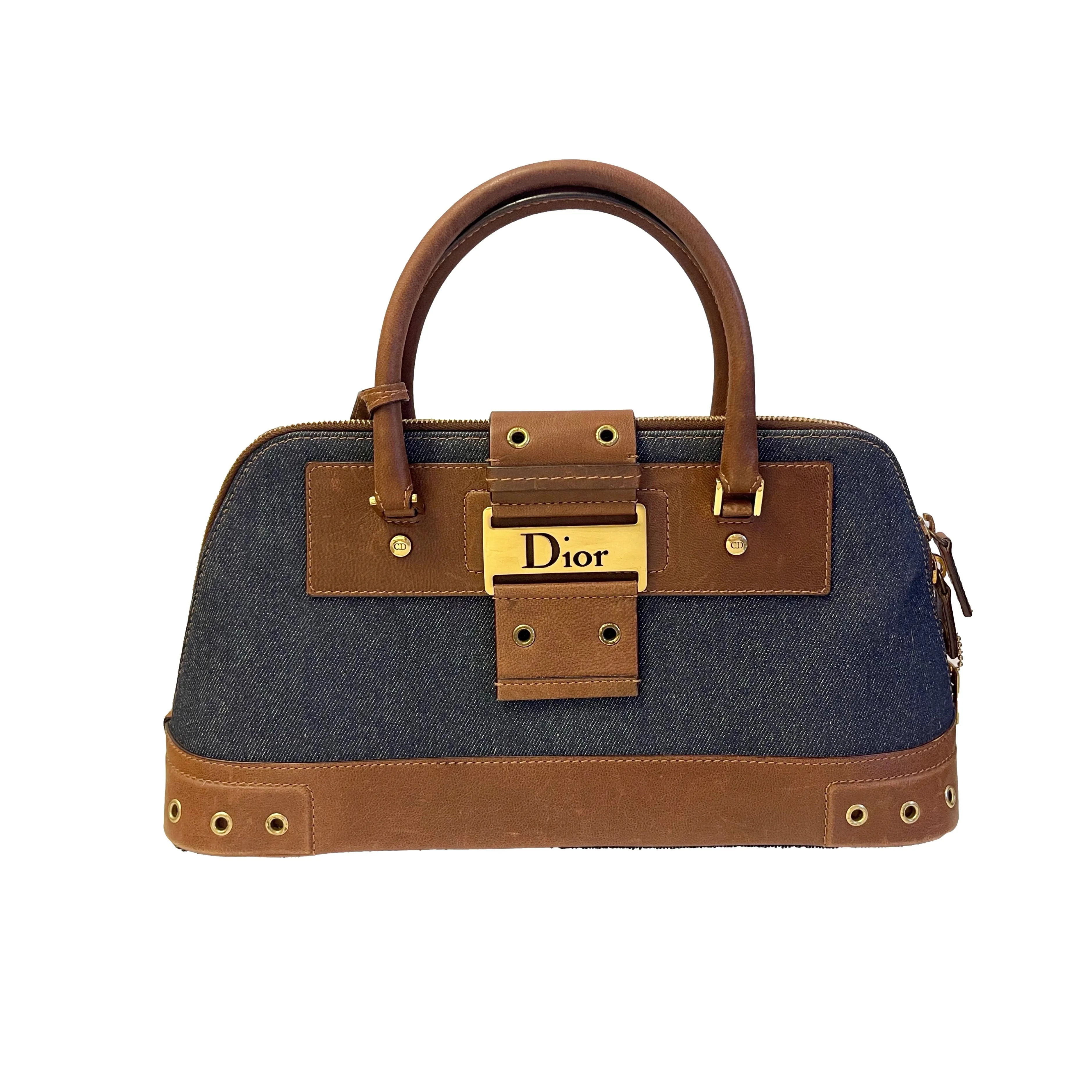 Dior Denim Grommet Top Handle Bag