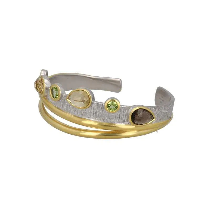 Dusk Cocktail Cuff Bracelet in White Rhodium & 14K Gold - 1 Left