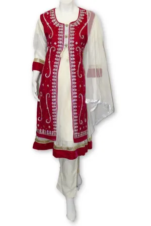 E22 Hot Pink Velvet Jacket 4 Pcs with Long Shirt Party Wear Pakistan Indian Style
