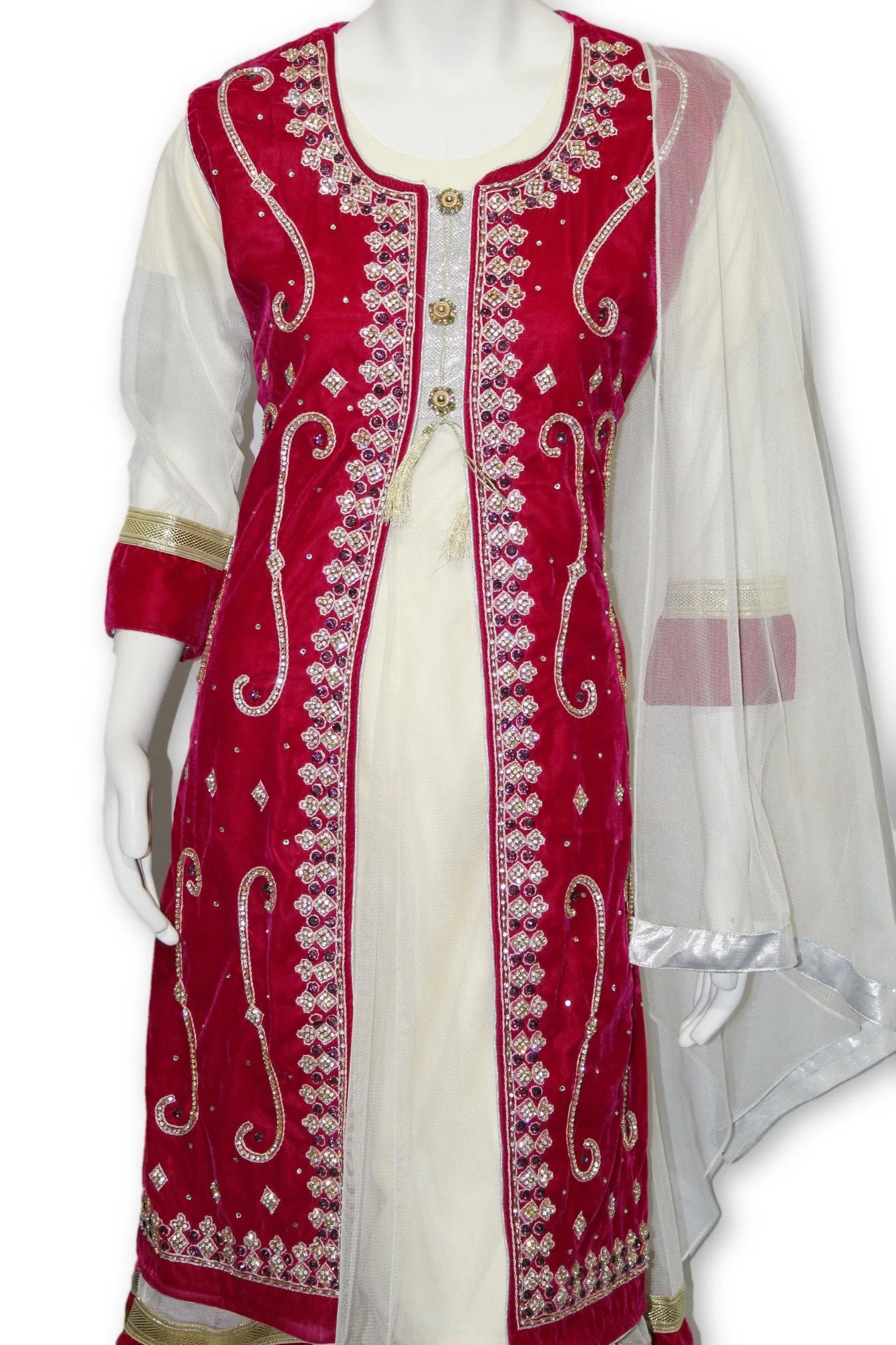 E22 Hot Pink Velvet Jacket 4 Pcs with Long Shirt Party Wear Pakistan Indian Style