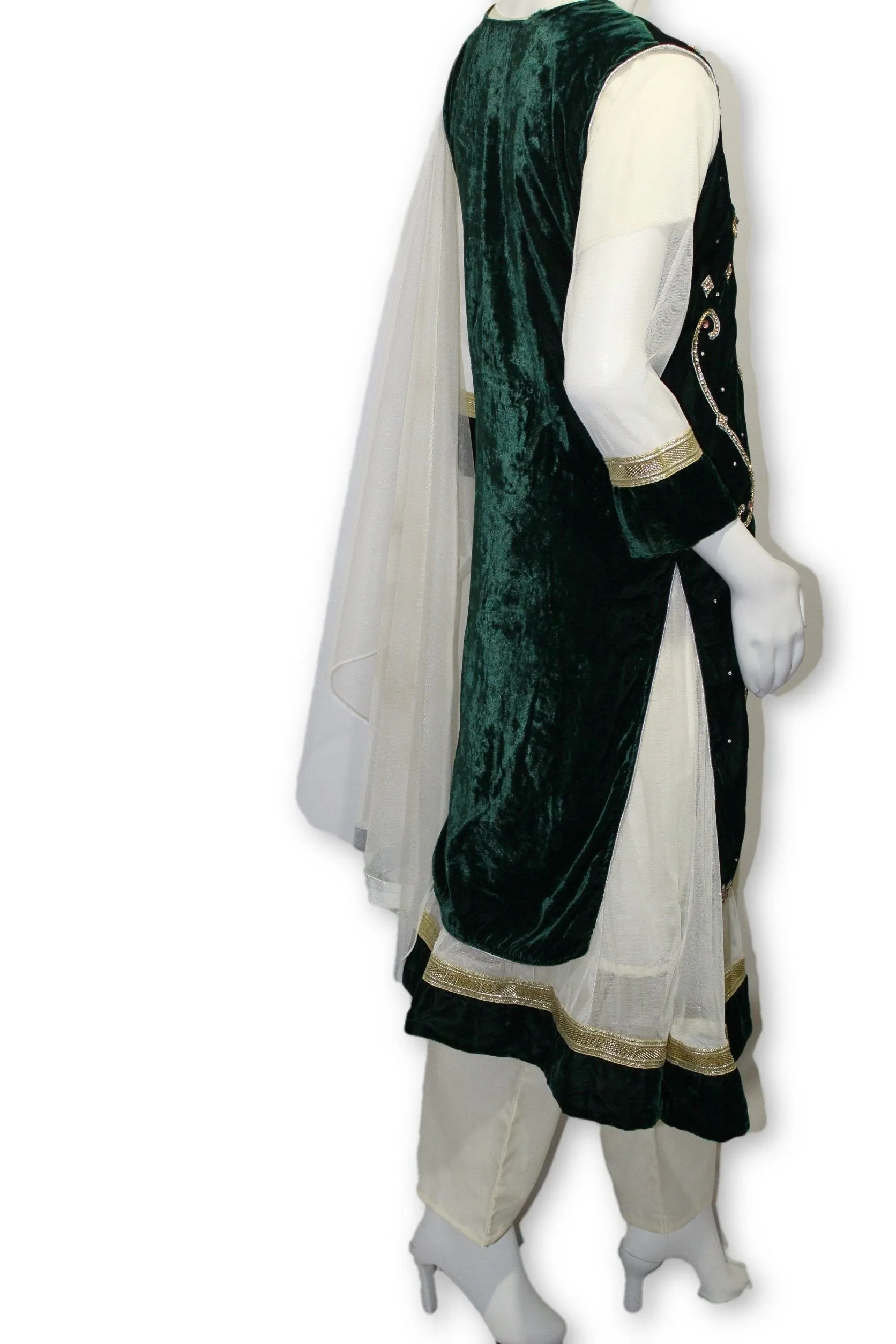 E24 Green Velvet Jacket 4 Pcs with Long Shirt Party Wear Pakistan Indian Style