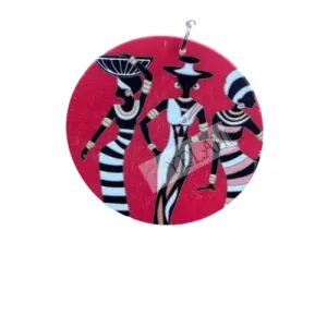 Earrings - Fancy Black Women in Hats on Red Discs