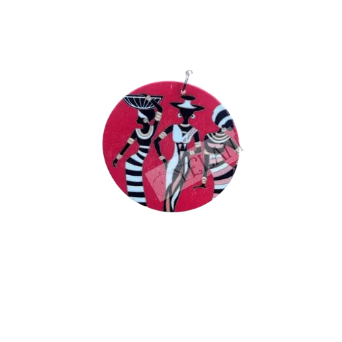 Earrings - Fancy Black Women in Hats on Red Discs