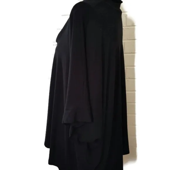 Eileen Fisher Jersey Stretch Black Short Sleeve Draped Neck Top Size XL
