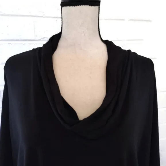 Eileen Fisher Jersey Stretch Black Short Sleeve Draped Neck Top Size XL