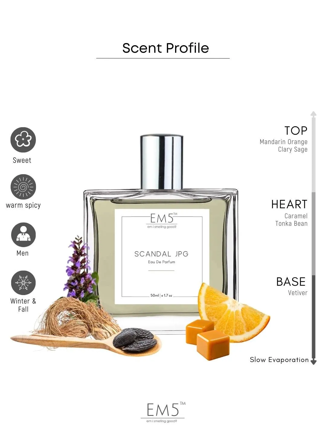 EM5™ Scandal JPG Perfume for Men | Eau De Parfum Spray | Citrus Aromatic Fresh Spicy Fragrance Accords | Luxury Gift for Him | Sizes Available: 50 ml / 15 ml