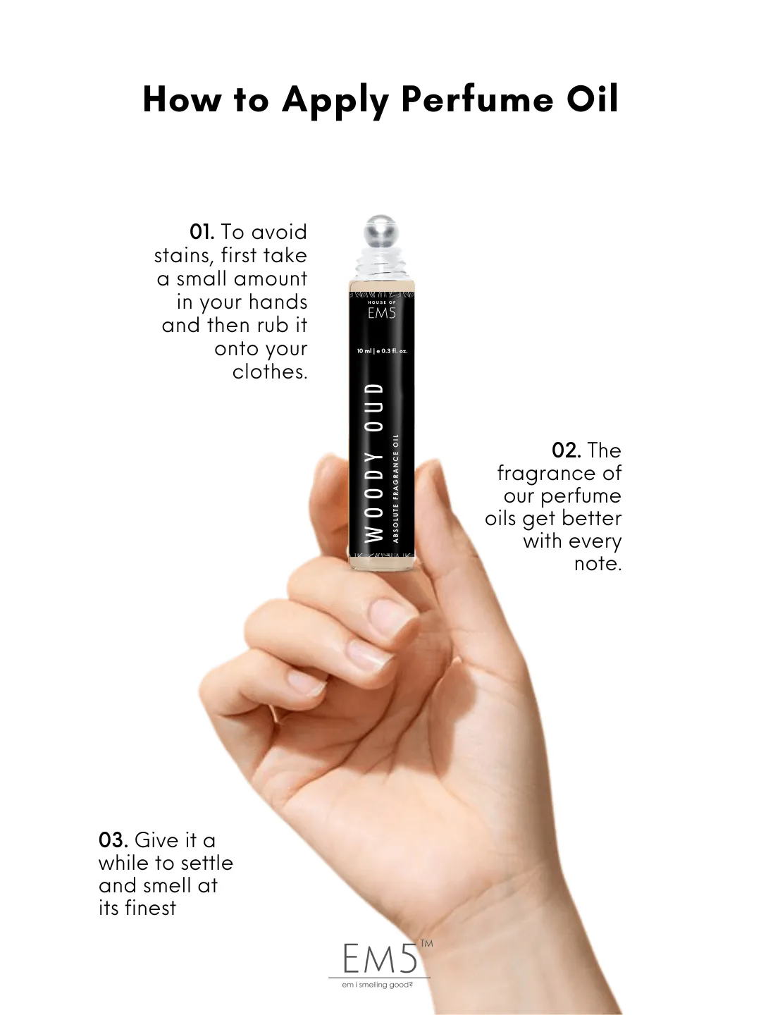 EM5™ Woody Oud Perfume Oil Roll On (Attar) 90% Concentrate Non-Alcoholic for Men and Women, Strong and Long Lasting | Woody Oud Spicy Fragrance Perfume Oil | 10ml Roll-On Easy to Carry and Travel Friendly