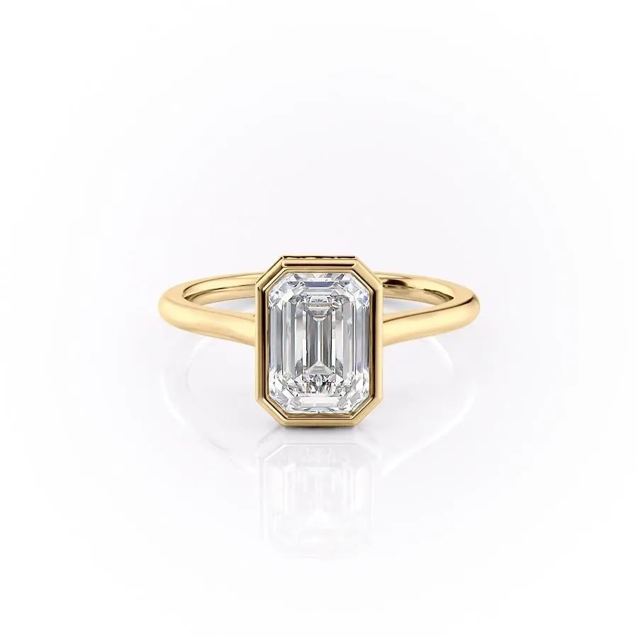 Emerald Cut Rubover Moissanite With Hidden Halo