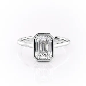 Emerald Cut Rubover Moissanite With Hidden Halo