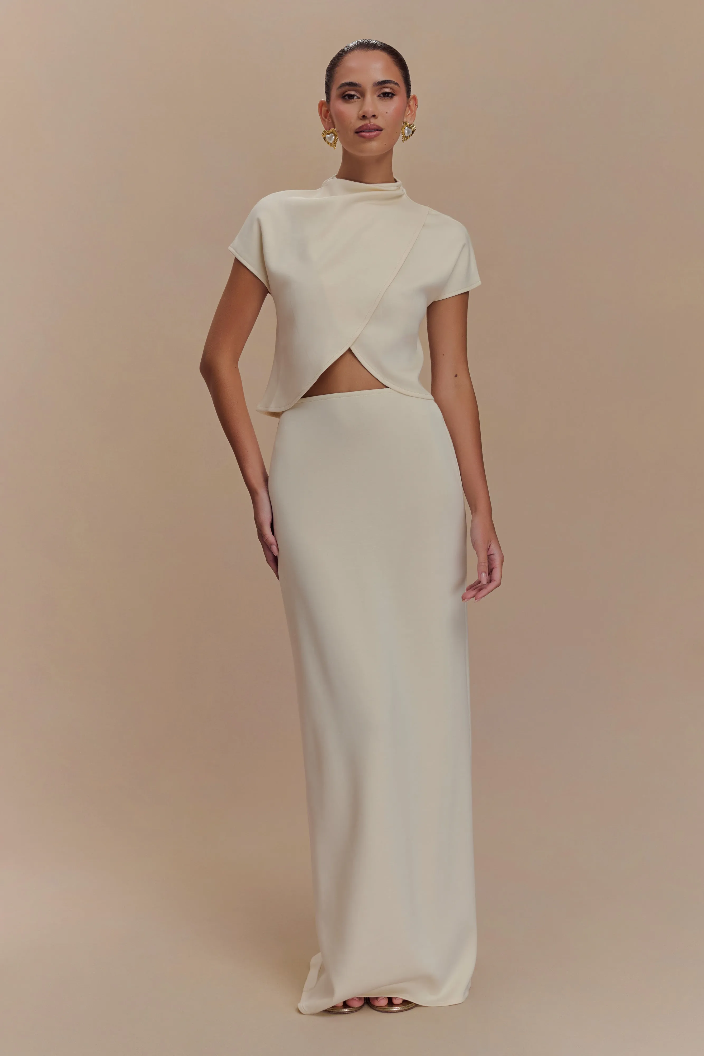Eris High Neck Scuba Jersey Top - Ivory