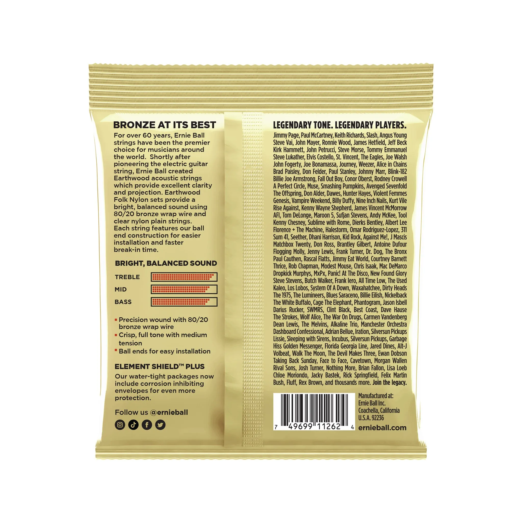 Ernie Ball Earthwood 80/20 Bronze Folk Nylon Classical Guitar Strings, 28-42, 3-Pack