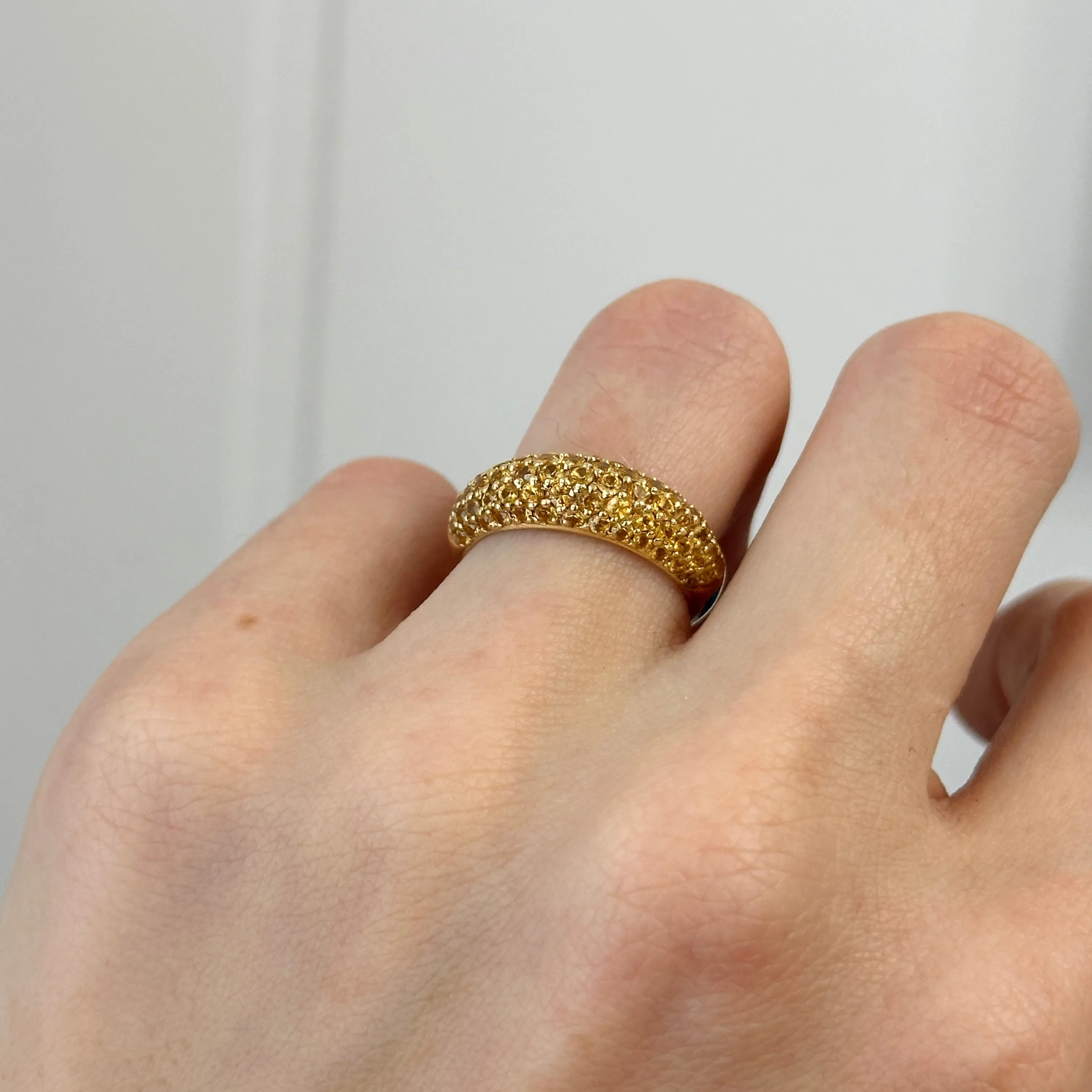 Estate 14KT Yellow Gold Pave Fancy Yellow Sapphire Dome Band Ring