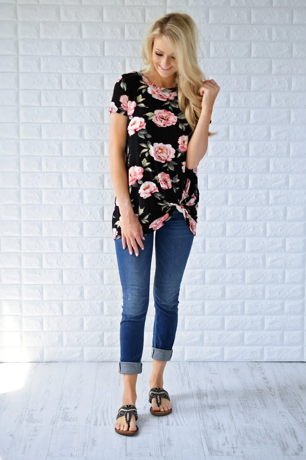 Everyday Beauty Floral Top ~ Black