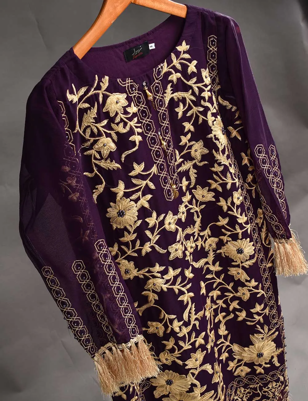 Exclusive Chiffon Embroidered Kurti - Violet Castle (TIE-06B)