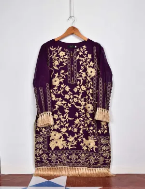 Exclusive Chiffon Embroidered Kurti - Violet Castle (TIE-06B)