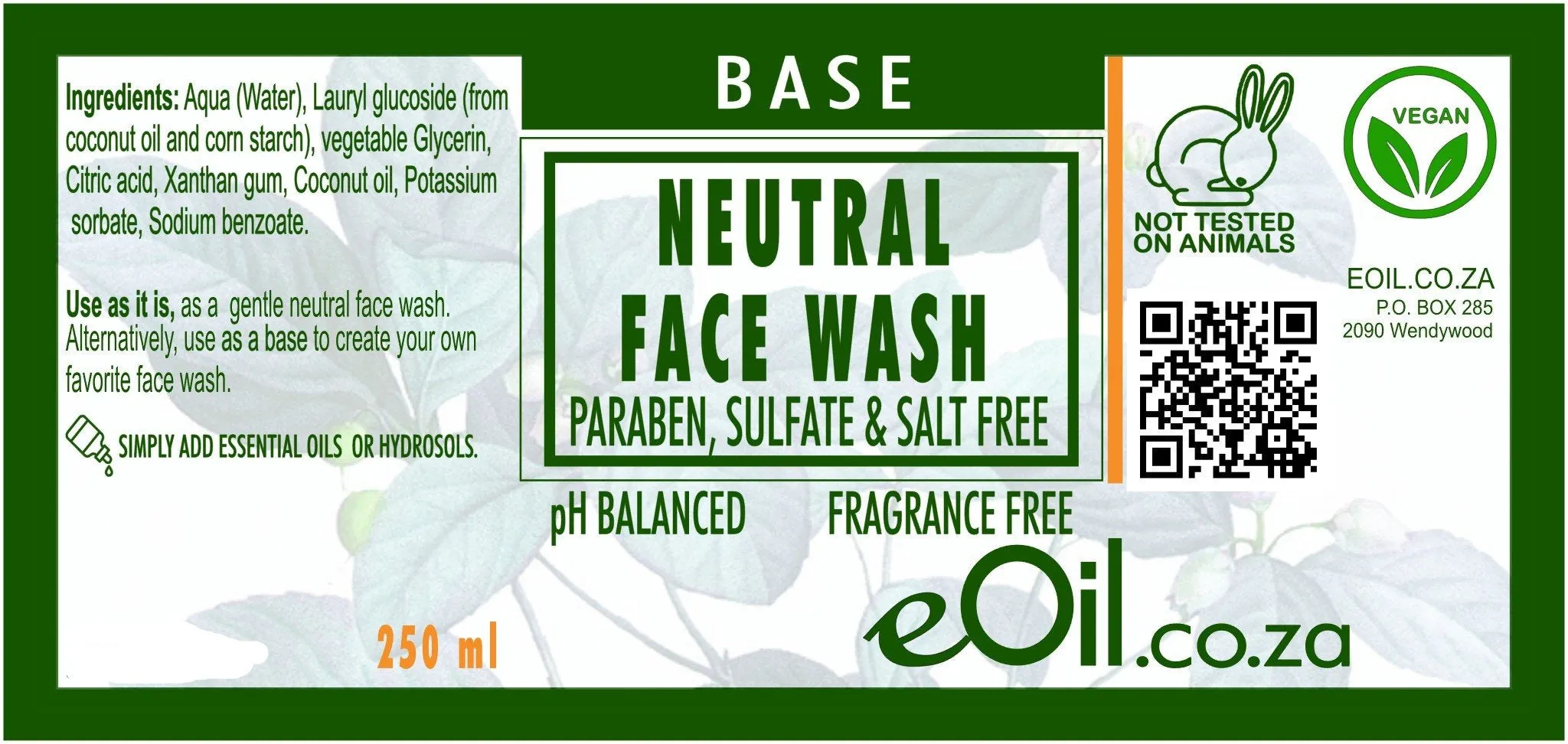 Face wash neutral paraben sulfate fragrance free base