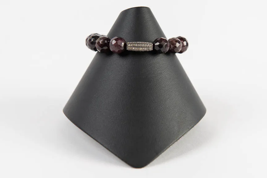 Faceted garnet and pave diamond bar
