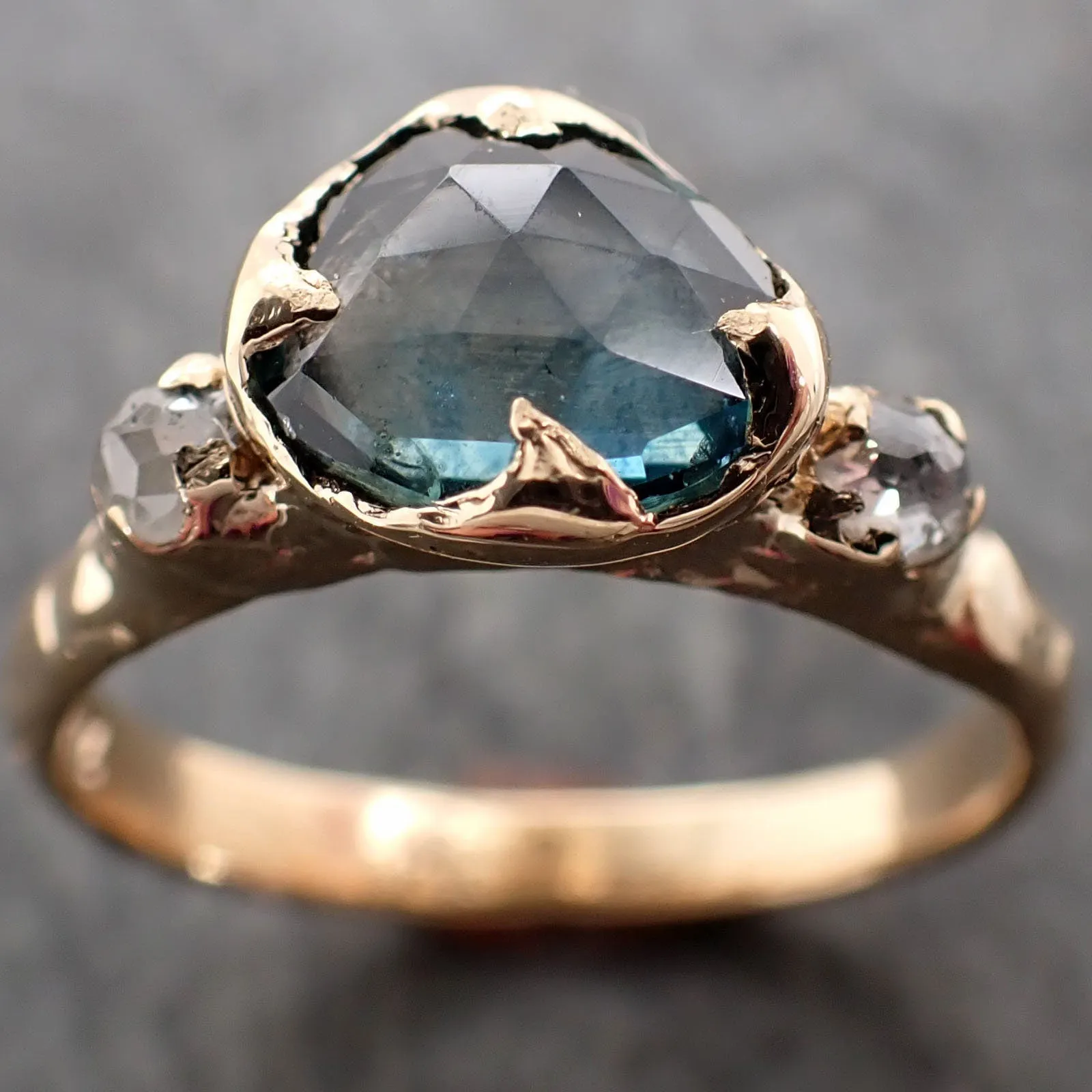 fancy cut blue green montana sapphire and fancy cut diamonds 18k yellow gold engagement wedding ring gemstone ring multi stone ring 2910 Alternative Engagement