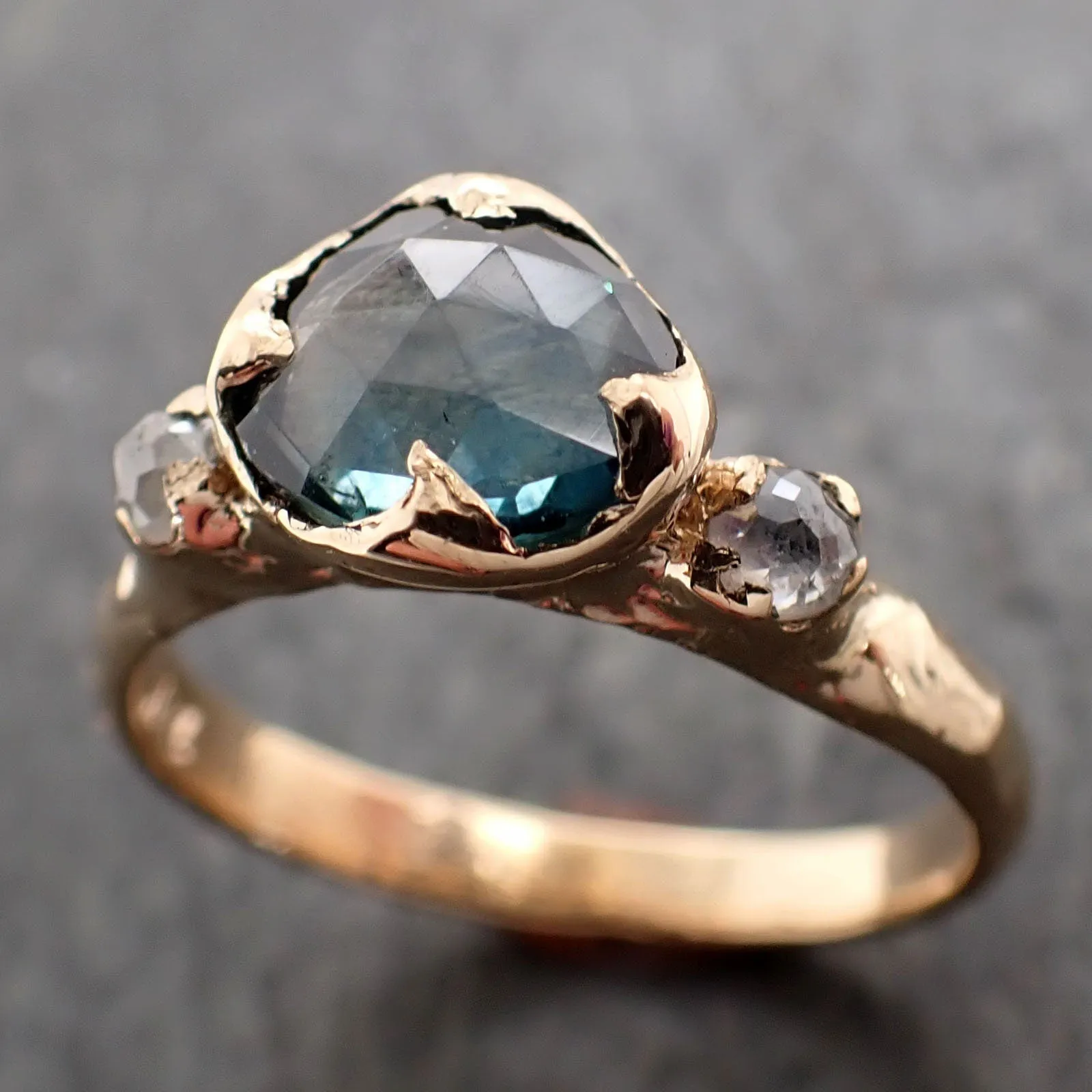 fancy cut blue green montana sapphire and fancy cut diamonds 18k yellow gold engagement wedding ring gemstone ring multi stone ring 2910 Alternative Engagement