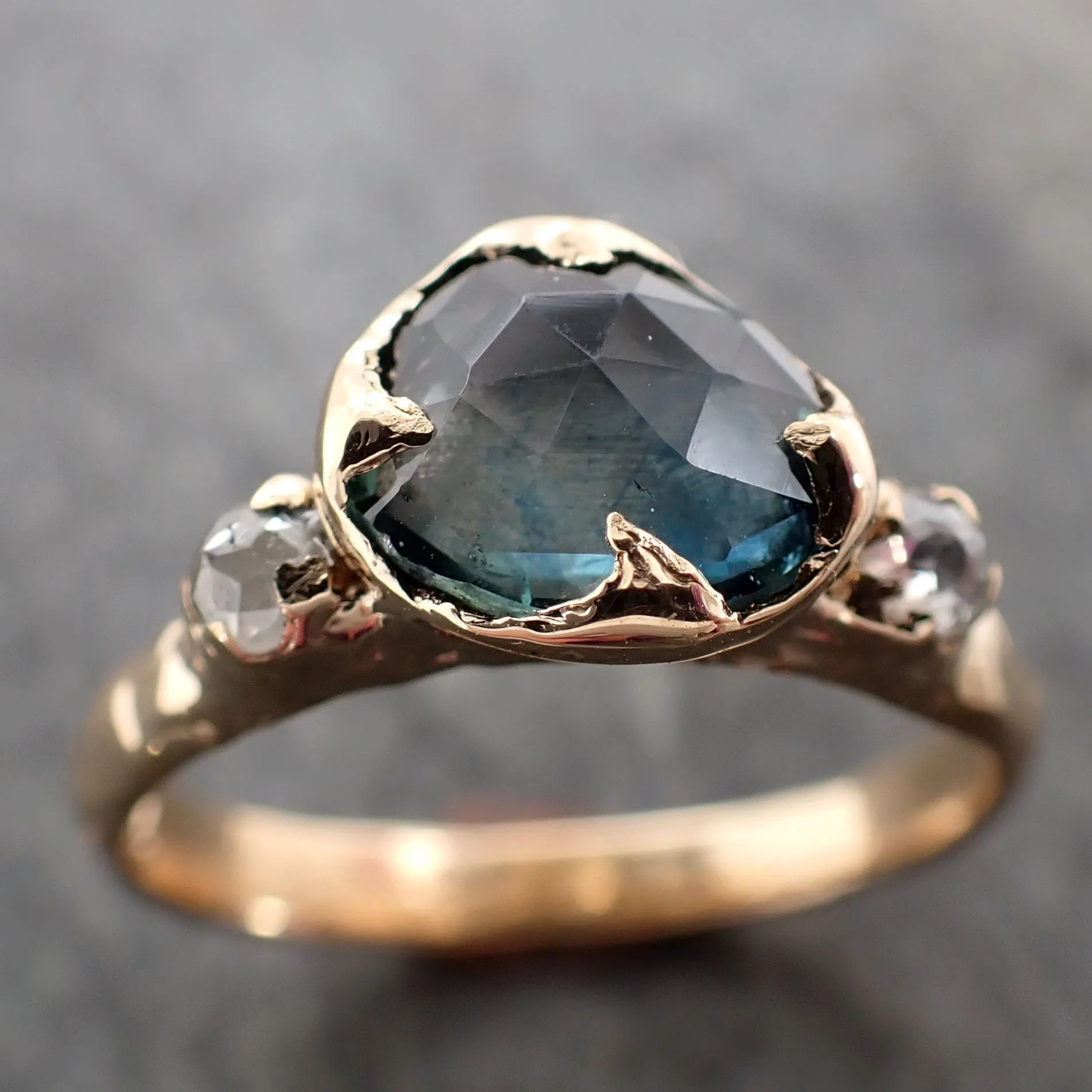 fancy cut blue green montana sapphire and fancy cut diamonds 18k yellow gold engagement wedding ring gemstone ring multi stone ring 2910 Alternative Engagement