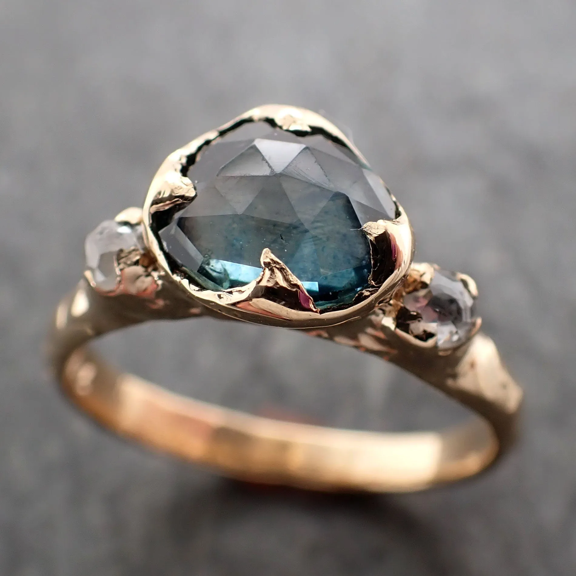 fancy cut blue green montana sapphire and fancy cut diamonds 18k yellow gold engagement wedding ring gemstone ring multi stone ring 2910 Alternative Engagement