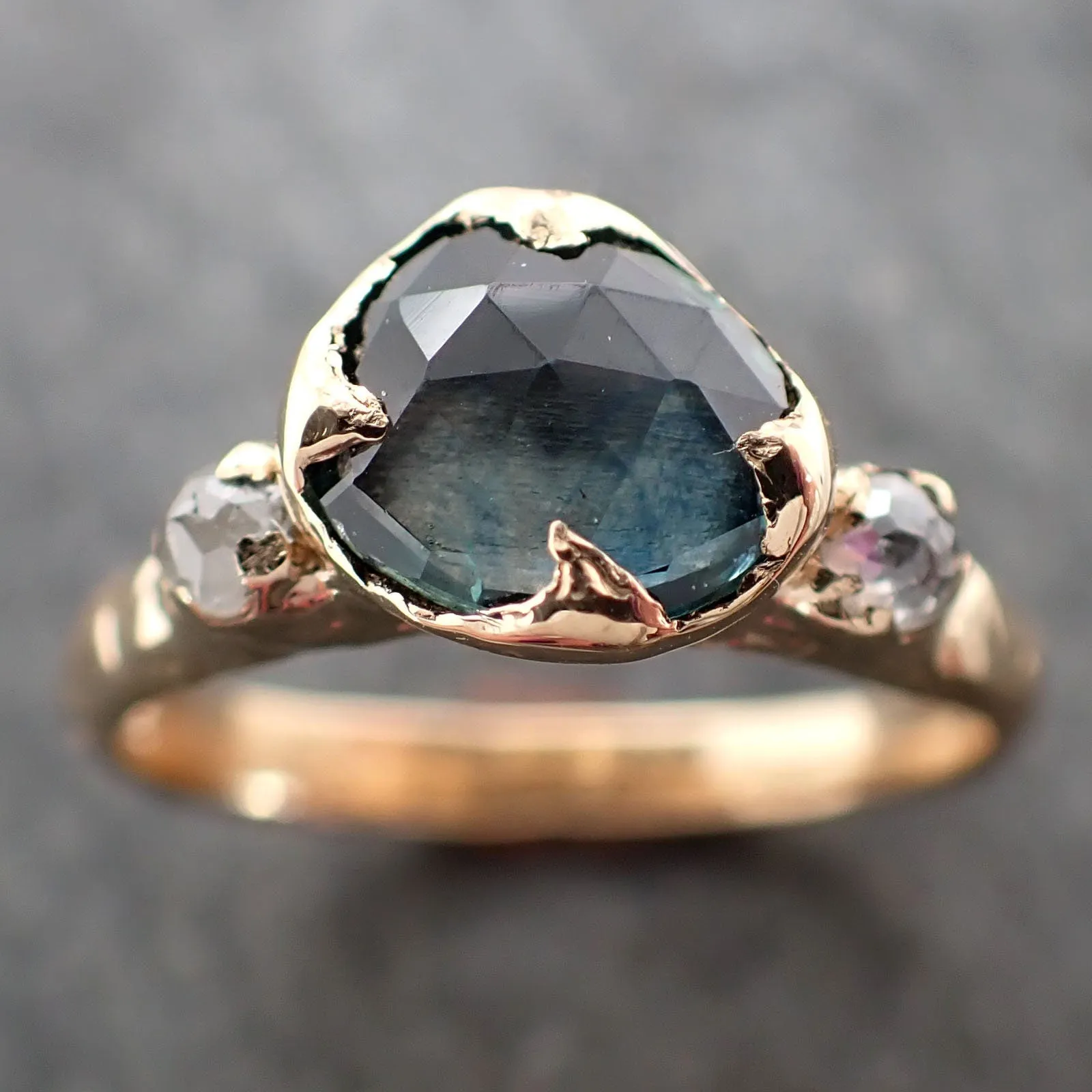 fancy cut blue green montana sapphire and fancy cut diamonds 18k yellow gold engagement wedding ring gemstone ring multi stone ring 2910 Alternative Engagement