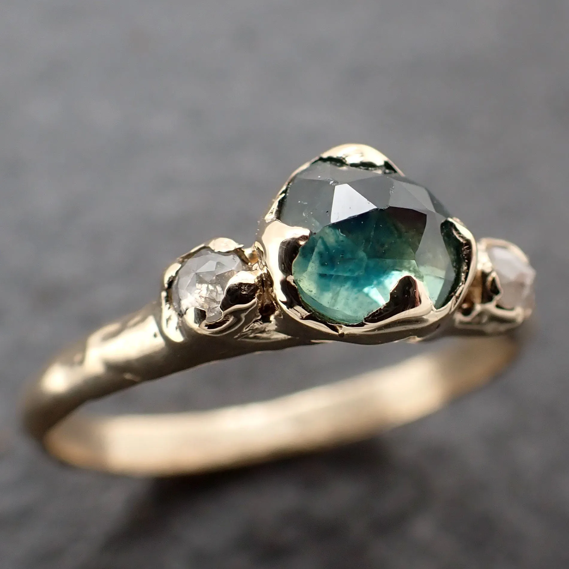 fancy cut blue montana sapphire and fancy cut diamonds 14k yellow gold engagement wedding ring gemstone ring multi stone ring 3154 Alternative Engagement