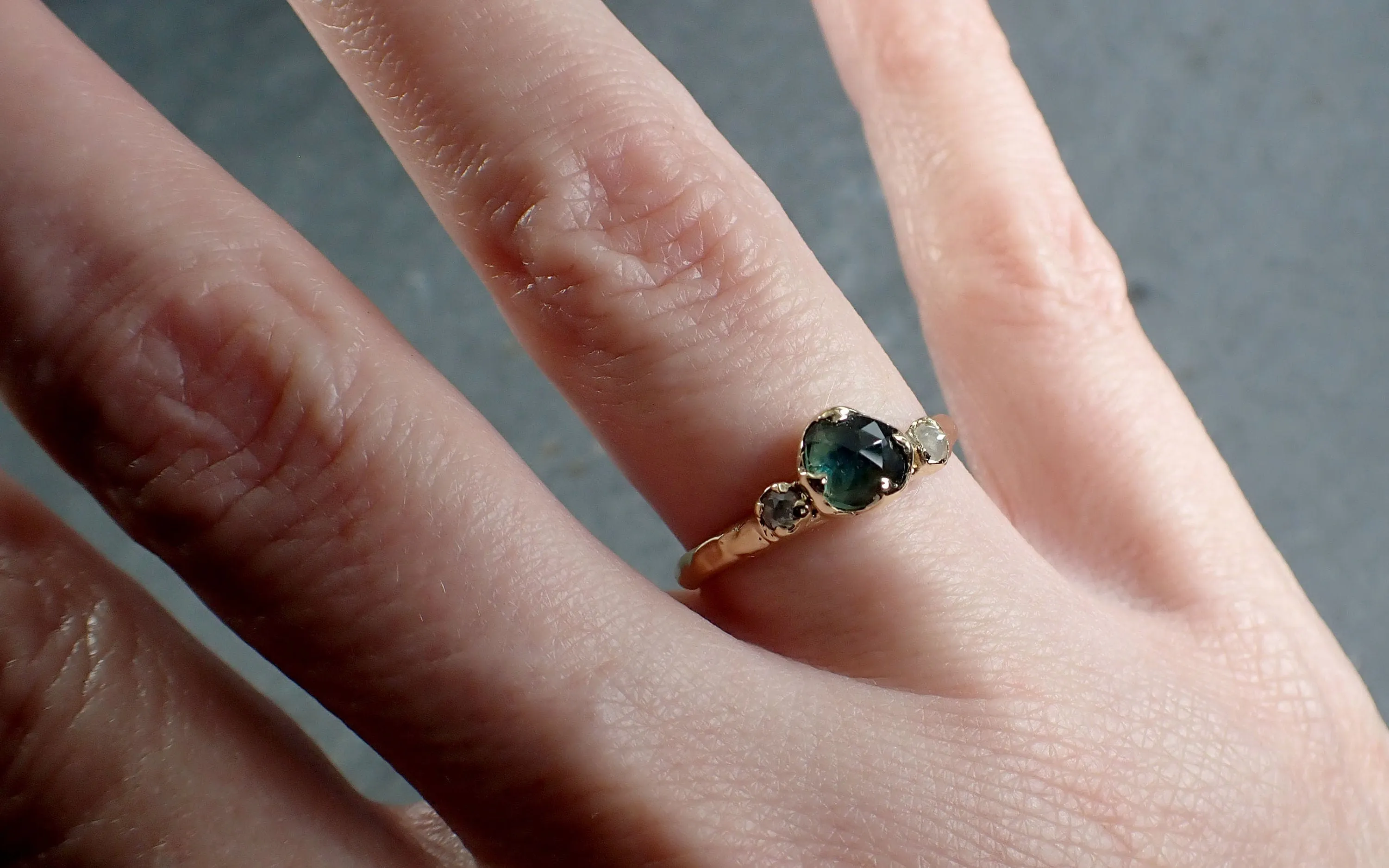 fancy cut blue montana sapphire and fancy cut diamonds 14k yellow gold engagement wedding ring gemstone ring multi stone ring 3154 Alternative Engagement