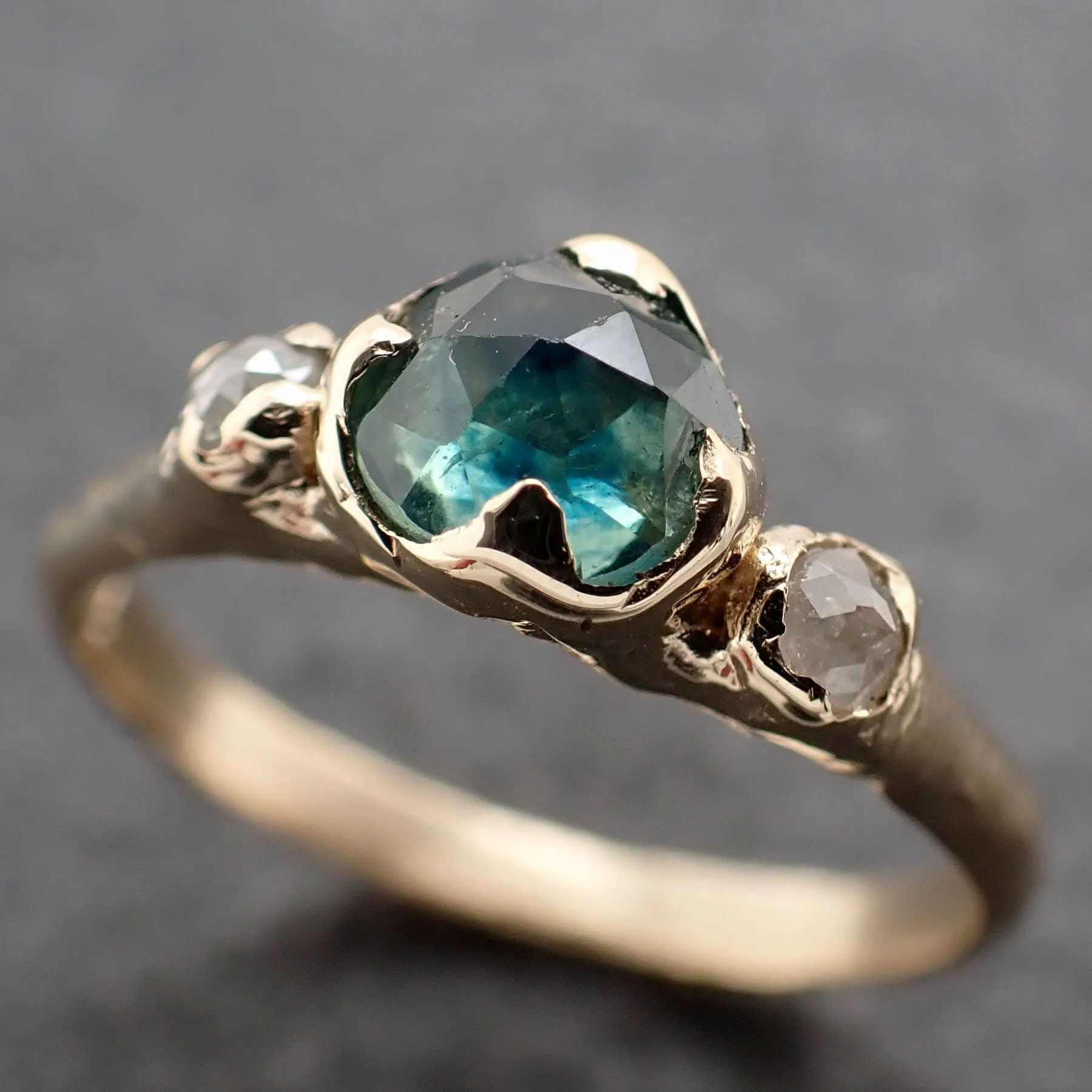 fancy cut blue montana sapphire and fancy cut diamonds 14k yellow gold engagement wedding ring gemstone ring multi stone ring 3154 Alternative Engagement