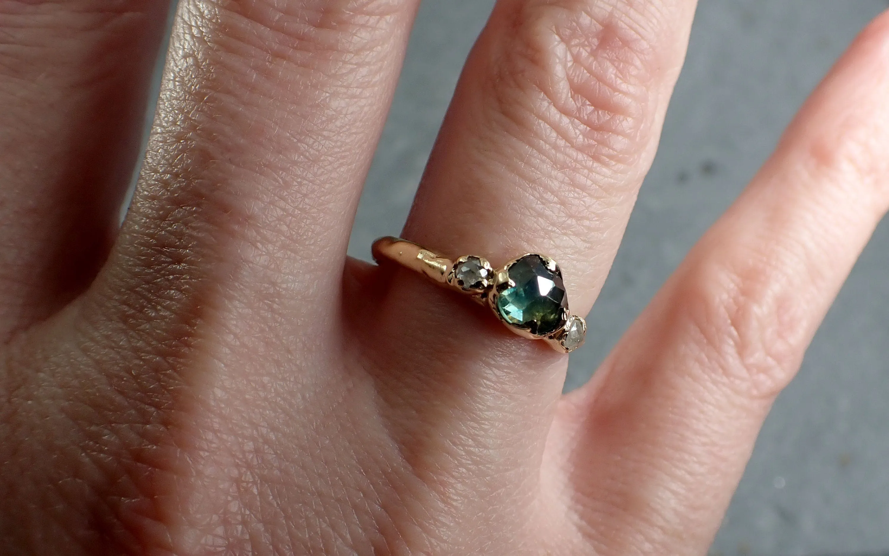 fancy cut blue montana sapphire and fancy cut diamonds 14k yellow gold engagement wedding ring gemstone ring multi stone ring 3154 Alternative Engagement
