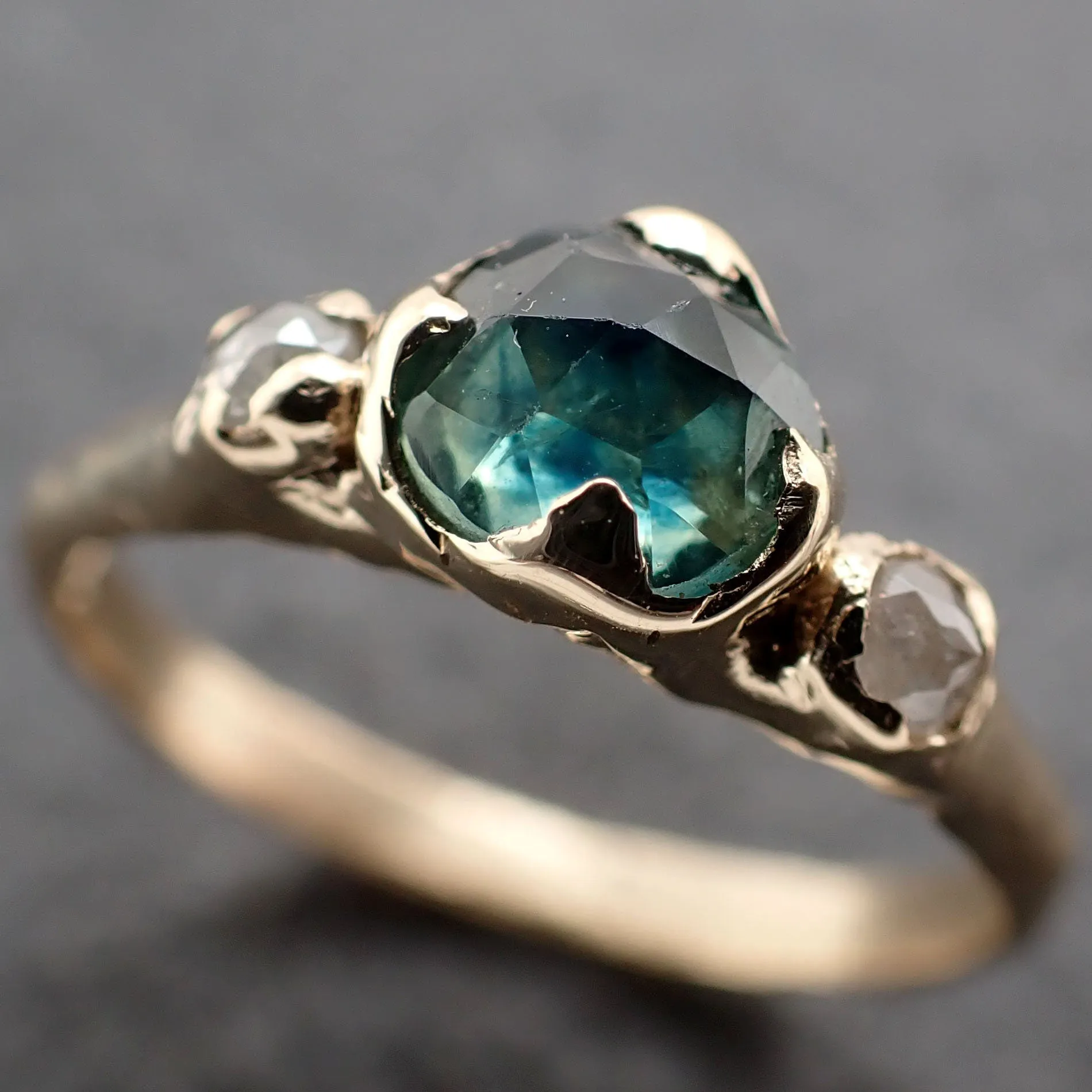 fancy cut blue montana sapphire and fancy cut diamonds 14k yellow gold engagement wedding ring gemstone ring multi stone ring 3154 Alternative Engagement