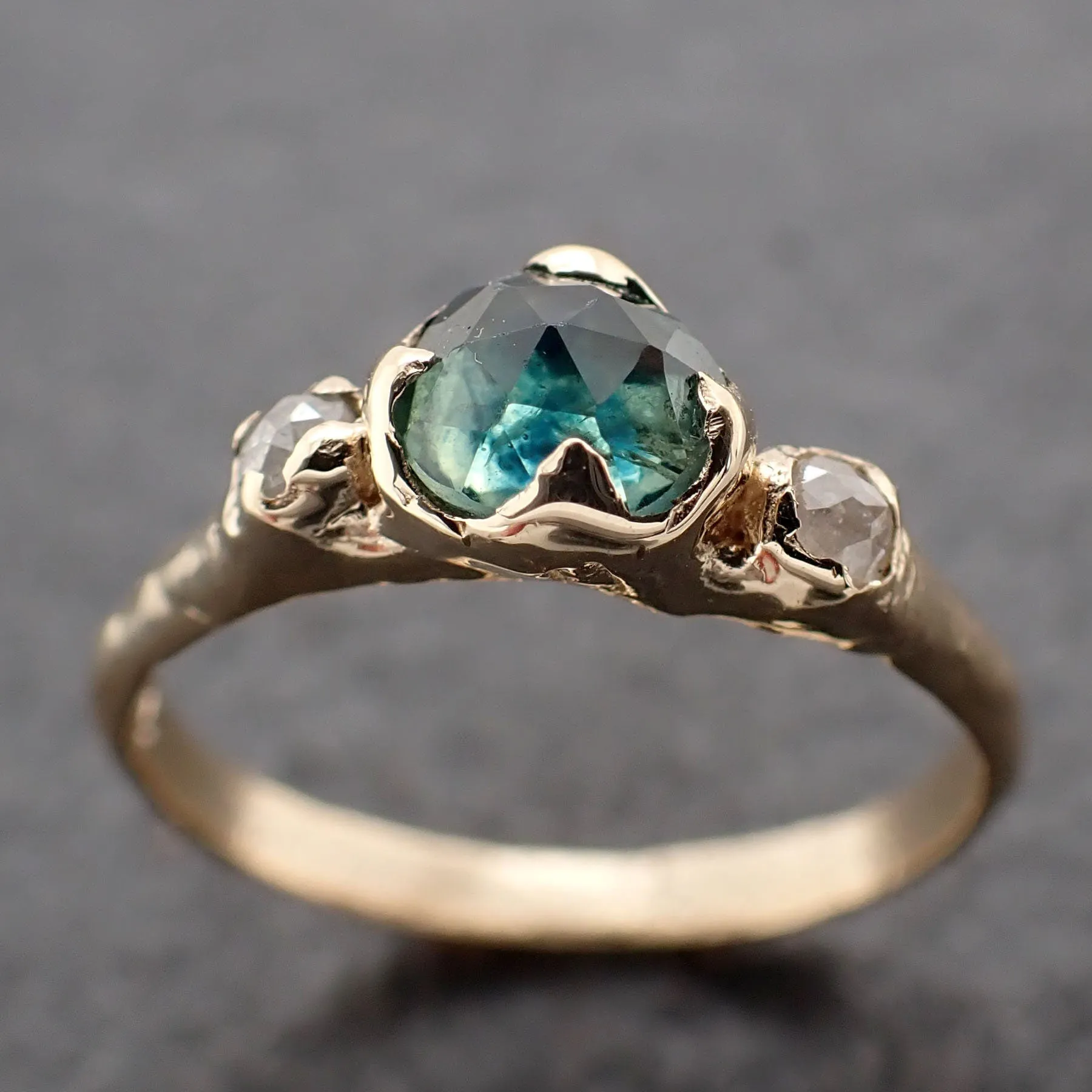 fancy cut blue montana sapphire and fancy cut diamonds 14k yellow gold engagement wedding ring gemstone ring multi stone ring 3154 Alternative Engagement