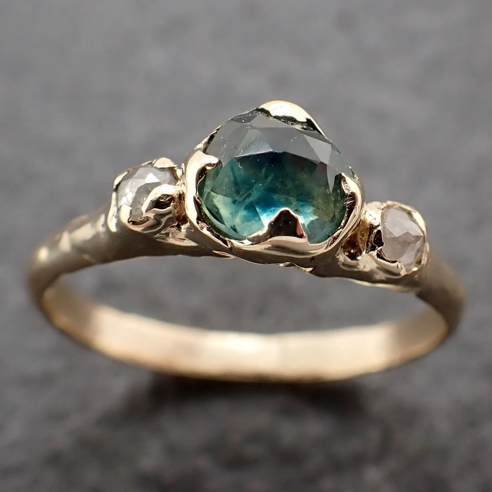fancy cut blue montana sapphire and fancy cut diamonds 14k yellow gold engagement wedding ring gemstone ring multi stone ring 3154 Alternative Engagement