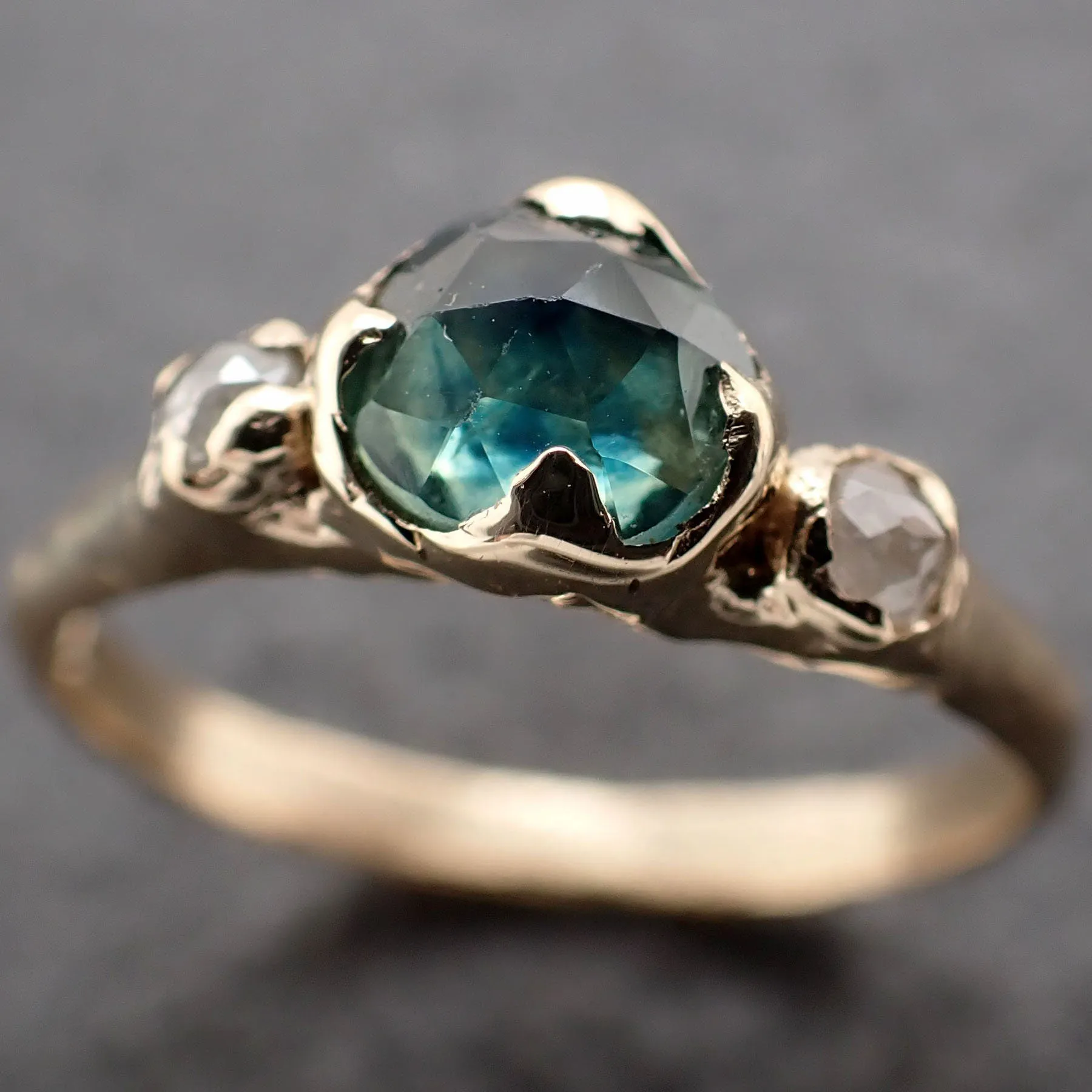 fancy cut blue montana sapphire and fancy cut diamonds 14k yellow gold engagement wedding ring gemstone ring multi stone ring 3154 Alternative Engagement