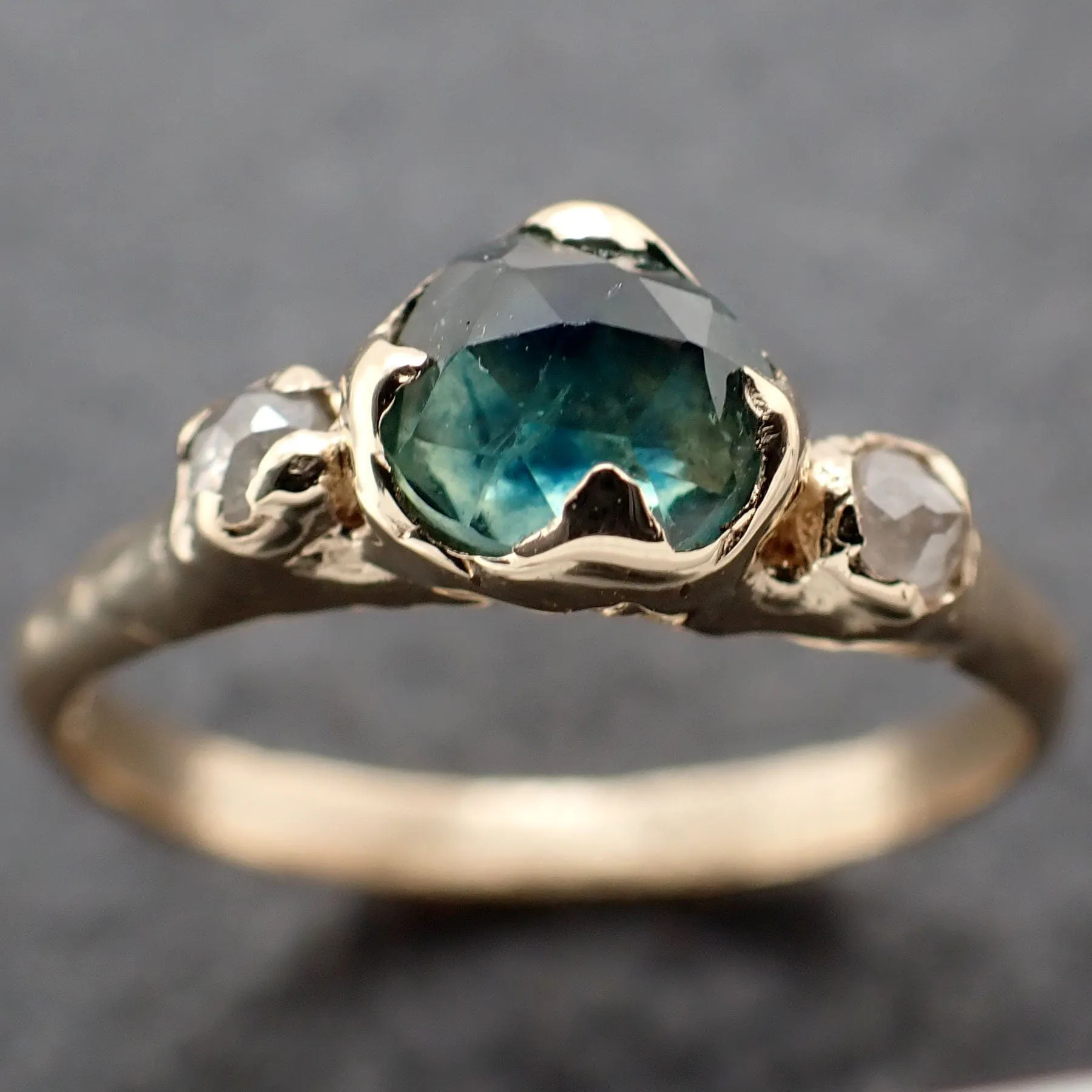 fancy cut blue montana sapphire and fancy cut diamonds 14k yellow gold engagement wedding ring gemstone ring multi stone ring 3154 Alternative Engagement