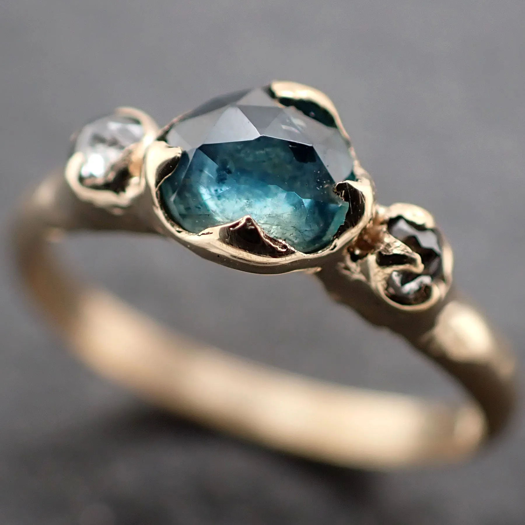 fancy cut blue montana sapphire and fancy cut diamonds 14k yellow gold engagement wedding ring gemstone ring multi stone ring 3155 Alternative Engagement