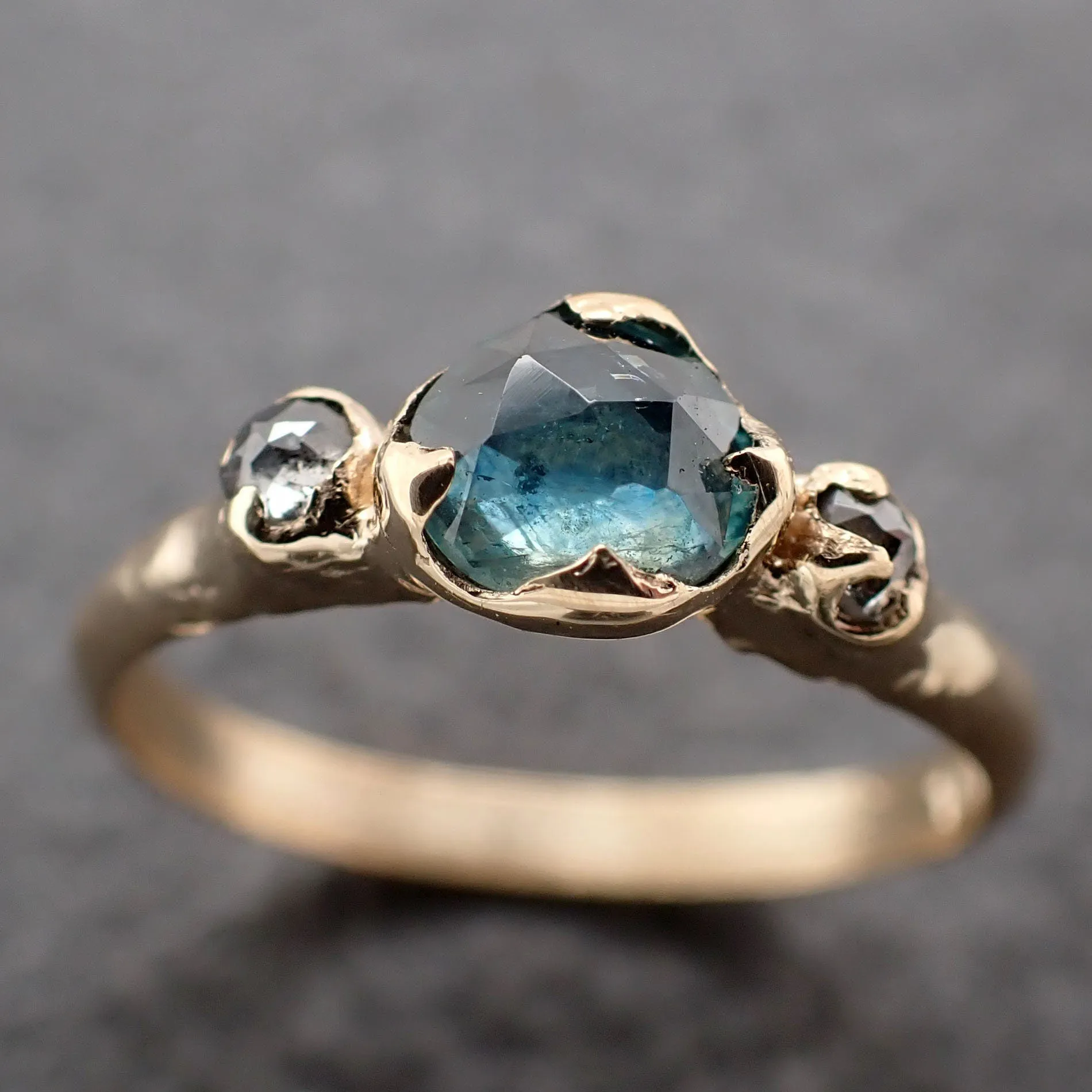 fancy cut blue montana sapphire and fancy cut diamonds 14k yellow gold engagement wedding ring gemstone ring multi stone ring 3155 Alternative Engagement
